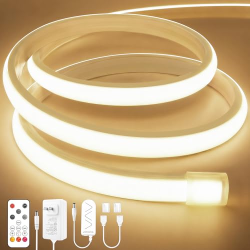 Lamomo COB LED Strip Lights 20Ft, Neutral White Dimmable Self-Adhesive Led Rope Light with Remote, Flexible Cuttable Waterproof 4000K Silicone Neon Tape Light for Bedroom, Indoor, Cabinet, 10mm Width - color: Natural White, size: 20Ft