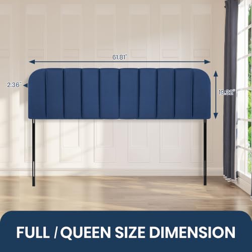Queen Headboard Only - Upholstered Headboard for Bed, Easy Assembly, Velvet Covered Sponge, Place Between Bed & Wall, Adjustable Metal Legs with Non-Slip Pads, Blue - color: Blue, size: Queen