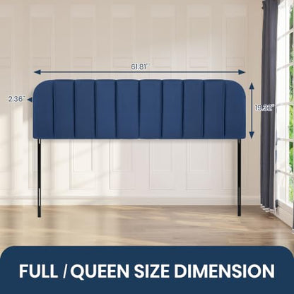 Queen Headboard Only - Upholstered Headboard for Bed, Easy Assembly, Velvet Covered Sponge, Place Between Bed & Wall, Adjustable Metal Legs with Non-Slip Pads, Blue - color: Blue, size: Queen