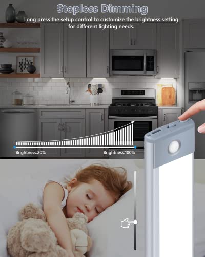PRIORARE Motion Sensor Under Cabinet Lighting 3 Color Temperatures, 60-LED Wireless Closet Light, USB-C Rechargeable Battery Powered Operated Lights, Magnetic Activated Cupboard Night Light 2 Pack | 2 Pack USB-C Rechargeable Battery Powered Operated Light