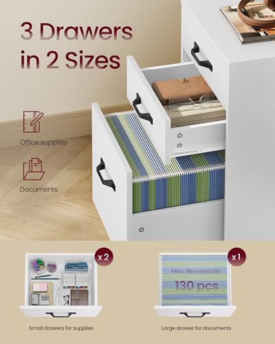 VASAGLE Mobile File Cabinet, 3 Drawers Filing Cabinet with Wheels | Home Office, for A4/Letter Sized Documents, Cloud White, UOFC065WB01 - color: Cloud White, size: 3 Drawers