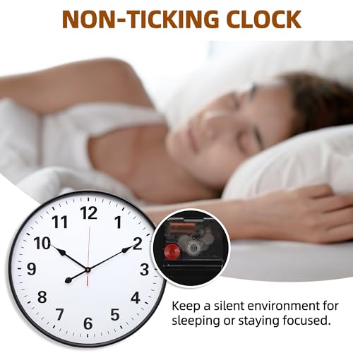 LEIKE Metal Large Wall Clock 24IN Black, Retro Silent Quartz Battery Operated, Decorative for Patio, Kitchen, Living Room, Bedroom, Pool - size: 24in