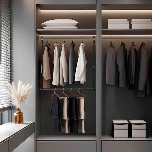 Adjustable Closet Rod for Hanging Clothes 2 Pack Heavy Duty Closet Extender | Adjustable Height & Width Hanging Rod Double Hanging Closet Bar Space-Saving Closet Lower Extender for Clothing Organizer - color: 2 Pack