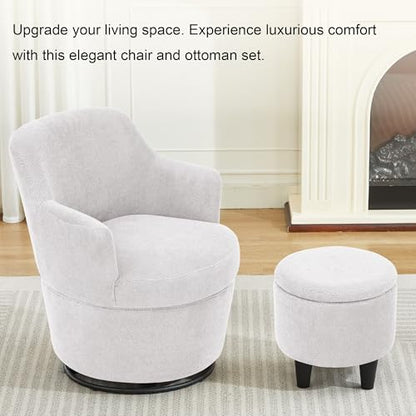 LOULENS Swivel Accent Chair with Storage Ottoman, Light Grey | Linen, Small, Barrel, Reading Chair, Vanity Chair, Comfy Single Sofa, Armchair, for Living Room, Bedroom - color: Light Grey