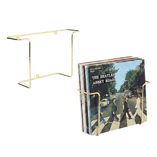 MyGift Brass Metal Wall Mounted Vinyl Record Storage Racks, Set of 2 | Open-wire construction showcases album artwork while keeping treasured collections accessible and organized in music rooms - color: Gold, size: 2 Pack