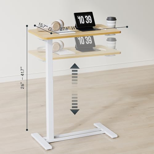 FLEXISPOT H7 28" Pneumatic Height-Adjustable Overbed Table with Wheels | C-shaped bedside table,Medical End Table,Rolling Cart TV Tray,Laptop desk for Hospital Home office use,27.6"Wx15.7"D,Maple - color: Maple, size: Small