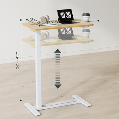 FLEXISPOT H7 28" Pneumatic Height-Adjustable Overbed Table with Wheels | C-shaped bedside table,Medical End Table,Rolling Cart TV Tray,Laptop desk for Hospital Home office use,27.6"Wx15.7"D,Maple - color: Maple, size: Small