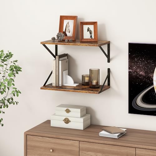 18"W x10"D Floating Shelves, Farmhouse Wall Shelves Home Decor Shelf, Deep Bathroom Shelves with Bracket, 10 Inch Deep Wall Shelf for Living Room, Kitchen, Bedroom, Rustic Brown, Set of 2 - color: Rustic Brown, size: 18"W x10"D