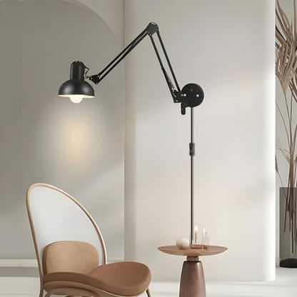 Black Industrial Swing Arm Wall Light Nordic Adjustable Long Arm Wall Sconces Lamp Metal Double-arms Folding Architect Work Wall Mount Lighting for Bedroom Reading Living Room