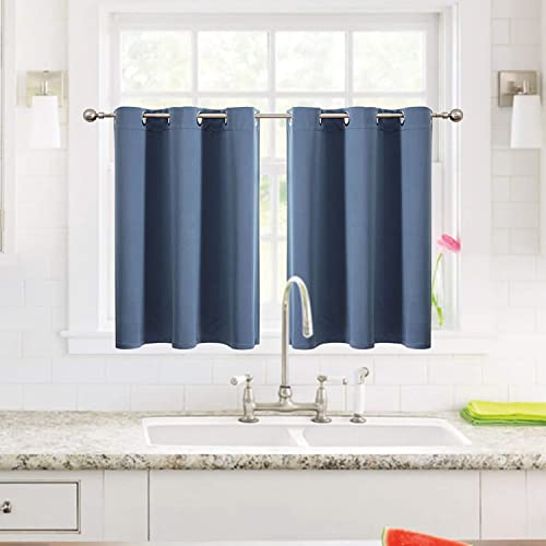 ChrisDowa Small Blackout Curtains for Kitchen and Bedroom 36 Inches Long | 2 Panels Set, Thermal Insulated, Room Darkening for Living Room, Grommet, Short Window Drapes, Stone Blue, 34 x 36 Inch - color: Stone Blue, size: 34"W x 36"L (Pack of 2)