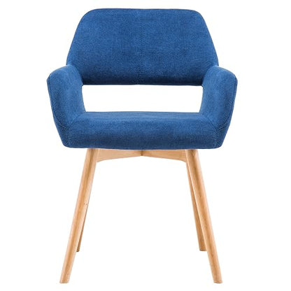 Desk Chair No Wheels Vanity Chair Comfy Accent Chair for Living Dining Room Bedroom Home Office Mid Century Modern Upholstered Armchair Sofa Chair (Blue, 1) - color: Blue