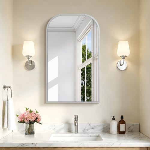 COFENY Bathroom Mirror, 18x30 inch Silver Rectangle Wall Mounted Mirror with Thin Frame, Bathroom Vanity Mirrors for Over Sink, Entryway, Living Room, Bedroom - color: Silver, size: 30"L x 18"W