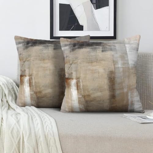 Beige Abstract Art Artwork Pillow Cover, Gallery Modern Decorative Throw Pillows Cushion Cover for Bedroom Sofa Living Room 24 x 24 Inch Set of 2 - color: Beige, size: 24" x 24" (Pack of 2)