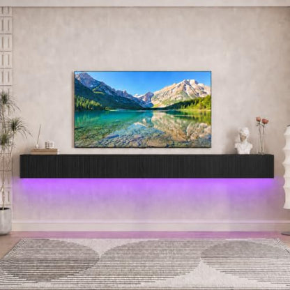 Floating TV Stand Wall Mounted 110 in Media Console Cabinet, Black - color: Black-e
