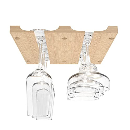 Wooden Wine Glass Holder for | Under Shelf Kitchen Stemware Rack | Wood Holding Rack for Wine Glasses and Stemware | Glassware Hanger and Organizer - Stores Up to 6 Glasses