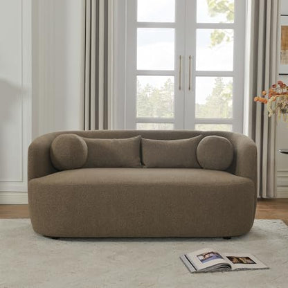 KINWELL 68" Boucle Upholstered Loveseat with 4 Toss Pillows, Teddy Brown | No Assembly Deeper 2-Seater Sherpa Couch Settee Love Seat Sofa with 3 Height Options for Small Spaces Apartment Living Room - color: Teddy Brown, size: Loveseat