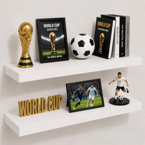 Fun Memories Rustic Wood Floating Shelves, 22.5", White, Set of 2 | Deep Wall Mounted, Invisible Brackets, For Living Room & Bathroom, Decor & Storage - color: White, size: 22.5"W x 6.5"D, 2Packs