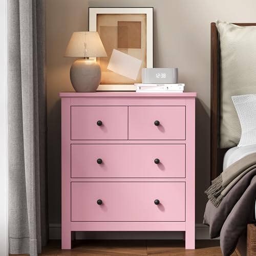RoyalCraft 3 Drawer Nightstand, Pink Night Stand with Storage Drawers, Wood Bedside Table for Bedroom, Modern End Table for Hallway - color: Pink