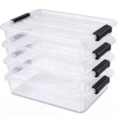 6 Qt Plastic Storage Bins with Lids,Sensory Bins,Stackable Clear Containers with Secure Latches,Multi-Purpose Classroom Storage Organizer for Craft Supplies,Paper & Office Stationery,4 Pack,Black | Stackable, Secure Latches, Multi-Purpose Classroom Storag