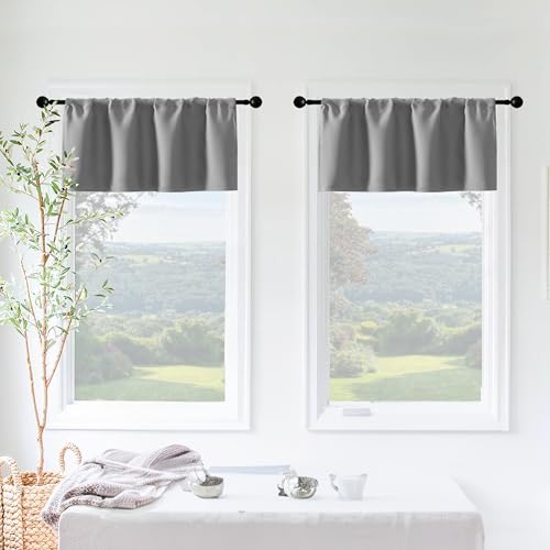 XTMYI Silver/Light Grey Window Valances for Living Room Bedroom,Waterproof Room Darkening Heat Light Blocking Blackout Kitchen Curtains and Valances Set of 2 Pack,30 x 16 Inches Long,Gray - color: Light Grey, size: 30"W x 16"L (Pack of 2)
