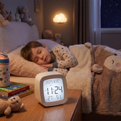 Digital Alarm Clock with Backlight, Snooze, Temp & Humidity Display,White | Time, Date & Weekday Temperature & Humidity Touch Backlight 5-Minute Snooze,Battery Operation Long Battery Life