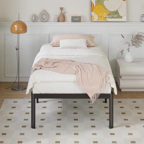 Yicensen 14 Inch Twin Bed Frames Rounded Corner Legs Heavy Duty Platform Twin Metal Bed Frame for Kids, Easy Assembly, Noise Free, No Box Spring Needed, Black. - size: Twin, style: 14 Inch