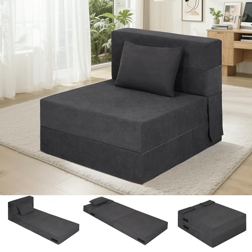 Fvkind Foldable Sofa Mattress Memory Foam Chair Single Size, Dark Grey | Soft Corduroy Fabric - Floor Sofa Mattress - Small Spaces & Apartments - Adults & Guests - Portable Design - color: Dark Grey, size: Single