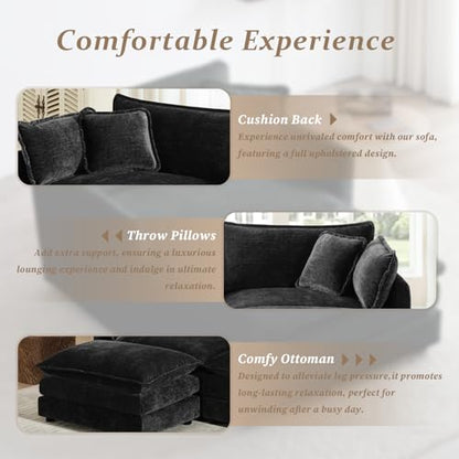 Comfy Chenille Modular Single Sofa with Ottoman, 1Seat+1Ottoman,Black | Randomly Assemble Modular Sofa Sets, Modern Recliner Deep Seat Sofa Set for Living Room,Office - color: Black, size: 1S+1O