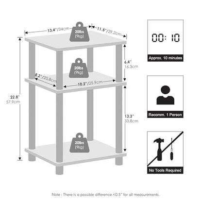 Furinno Just Turn-N-Tube Open Storage Nightstand, 1 Pack, 3-Tier, White/White - color: White/White, size: 1-Pack
