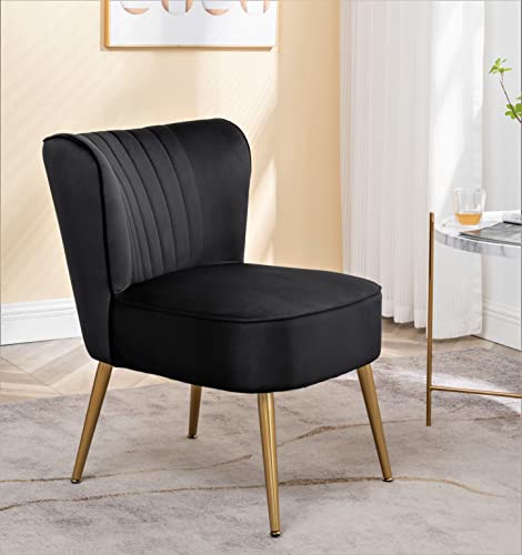 Container Furniture Direct Modern Velvet Accent Chair for Living Room, Bedroom, or Entryway, Stylish and Comfortable Armless Design with Metal Legs, Black - color: Black