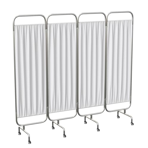 tonchean 4 Panel Medical Privacy Screen Folding Room Divider on Wheels | Medical Ward Divider White Portable Wall Partition and Dividers freestanding for Hospital Clinic Nursing Home Salon 79"Wx71"H