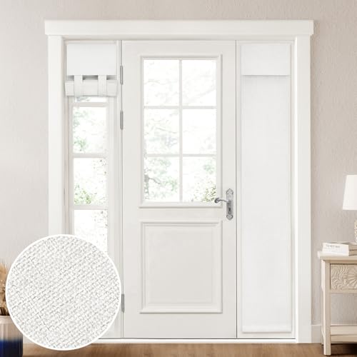 HOMEIDEAS 100% Linen Blackout Sidelight Curtains for Front Door, Side Door Window Curtains, Small Window,Thermal Insulated Covering, 1 Panel, W12 X L68 Inch, White - color: White, size: 12"W x 68"L (Pack of 1)