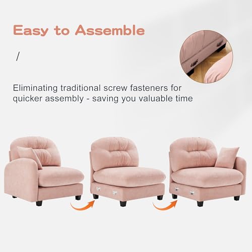 Modular Loveseat Sofa Mini Couch with Premium Chenille Fabric and Tufted Pleated Backrest Flexible Small Couch for Bedroom and Living Room Ergonomic 2-Seater Sofa for Adults and Compact Spaces (Pink) | Sturdy & Durable - color: Pink