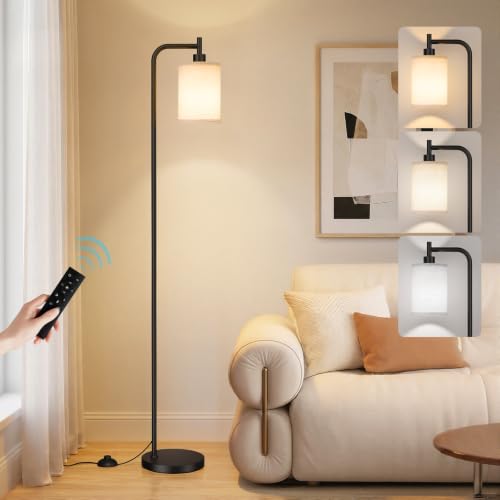 Ziisee 64" Floor Lamp with Remote Control, Dimmable Tall Standing Lamps for Living Room Bedroom Office Corner, 9W LED Bulb Included, Foot Pedal Switch, Beige Shade Black Pole - color: Beige-Black