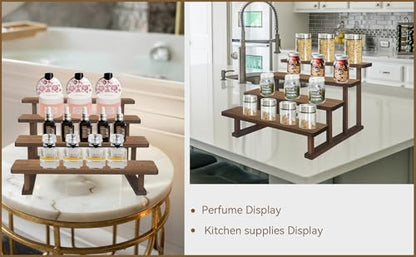 WEWLINE Tired Wooden Spice Rack for Kitchen | 4-tier, countertop, detachable , space saving organizer for cupcake, perfume