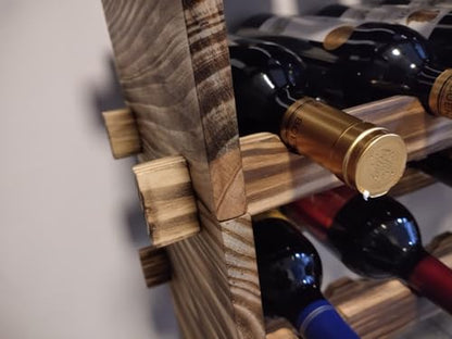 32-Bottle 4-Tier Stackable Wine Rack – Freestanding Carbonized Pine Organizer for Home Bar, Kitchen, Countertop, Modular DIY Design - size: 32 Bottle