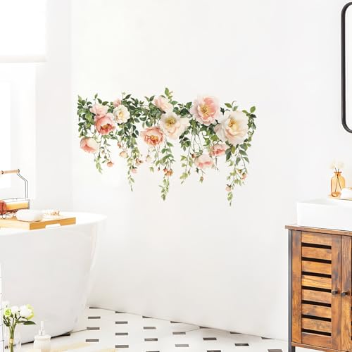 Flower Wall Decals, Removable PVC Stickers Indoor Decor | Vivid Rose Print, Peel and Stick Wall Decals Murals Art Decor , Wallpaper for Girls Bedroom Living Room Kitchen TV Background - style: Rose