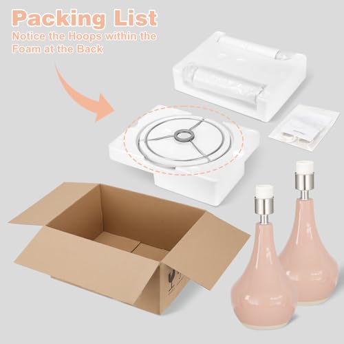 19.4" Modern Pink Lamps Set of 2, Ceramic Bedside lamps for Night Stands | Rocker Swtich, Pink Lamp for Girls Room, Bedroom Table Lamp for Living Room, Side Table, End Table, Gift - color: B. Pink