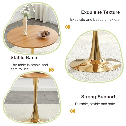 31.5" Round Dining Table, Mid-Century Modern Tulip Table with Thickened Tabletop & Metal Pedestal, Circle Bistro Table for Kitchen, Small Places, Apartments, Cafe - color: Wood Gold, size: 31.5" dining table