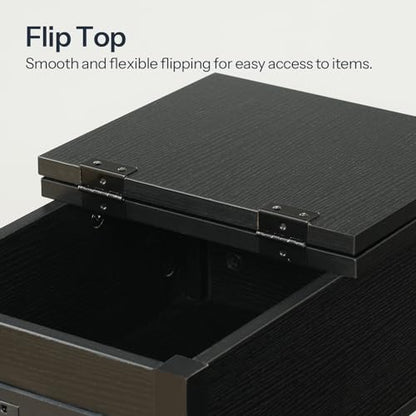 HOOBRO End Table with Charging Station, Flip Top Side Table with USB Ports, Narrow Nightstand Bedside Tables with Storage Shelves, for Small Space, Living Room, Black BK141UBZ01 - color: Black