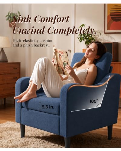 Accent Arm Chair – Navy Blue, Upholstered Scooped Comfy Reading Chair for Living Room, Bedroom, Apartment, Waiting Room - color: Navy Blue, size: 33.1"x29.53"x29.92"(1pcs)