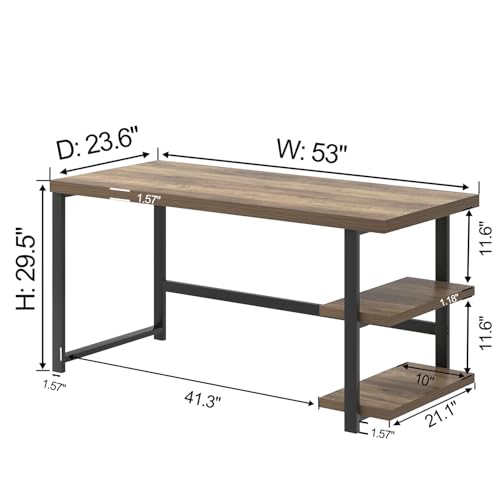 Computer Desk, Modern Home Office Desk with Storage Shelves, Writing Study Gaming Table for Living Room Bedroom, Rustic Oak, 53 Inch - color: Rustic Oak, size: 53 inch