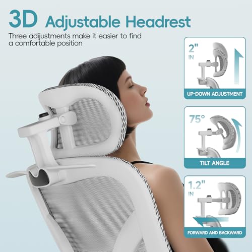 Ergonomic Office Chair, Home Office Desk Chairs with Adjustable Lumbar | Allion Ergonomic Mesh Computer Gaming Chairs with 3D Headrest, Flip-up Arms, Big Tall Reclining chair for Men Women, Grey - color: Grey