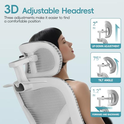 Ergonomic Office Chair, Home Office Desk Chairs with Adjustable Lumbar | Allion Ergonomic Mesh Computer Gaming Chairs with 3D Headrest, Flip-up Arms, Big Tall Reclining chair for Men Women, Grey - color: Grey