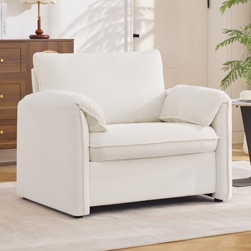 Oversized Accent Chair for Living Room, Large Modern Armchair with Deep Seat, Mid-Century Comfy Reading Chair with Padded Arms, Chenille Single Sofa Chairs for Bedroom, Beige, Oversized, 1PC - color: Beige, size: Oversized