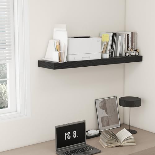 48 Inch Floating Shelf, 12'' Deep Black Shelves for Wall Set of 1 | Invisible Brackets, Engineered Wood, Mounting Hardware Included, 50LBS, Bathroom, Laundry Room, Kitchen, Living Room - color: Black, size: 48W x 11.6D x 2H, 1 Pack