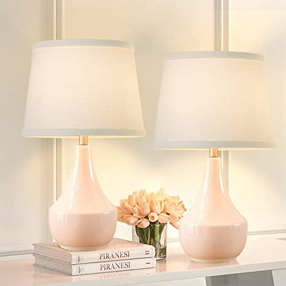 18" Table Lamp Set of 2, Ceramic Lamp Classic Beside Lamps Nightstand Lamp Modern Bedside Lamp for Living Room, Bedroom & Office Rocker Switch Pink-LED Bulbs Included - color: 18.63" Pink