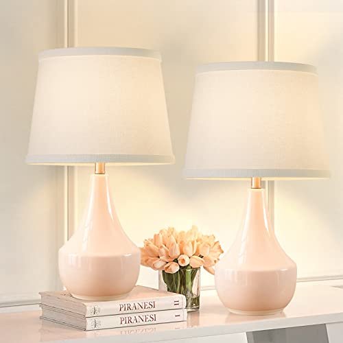18" Table Lamp Set of 2, Ceramic Lamp Classic Beside Lamps Nightstand Lamp Modern Bedside Lamp for Living Room, Bedroom & Office Rocker Switch Pink-LED Bulbs Included - color: 18.63" Pink
