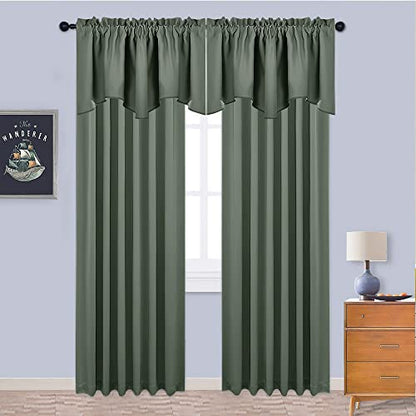 NICETOWN 4 Panels Blackout Valance Rod Pocket Thermal Insulated Window Treatment Tiers Solid Short Curtain for Small Window Bedroom 52 x 18 Inches 4 Panels, Dark Mallard - color: Dark Mallard