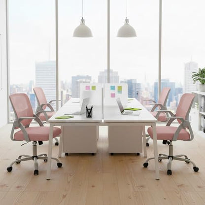 DUMOS Office Chair, Ergonomic Home Desk Chair, Ergonomic Lumbar Support | Height Adjustable, Flip-up Armrest, Rocking Mode, 360 Swivel, Conference Room, Pink - color: Pink Flip Arm